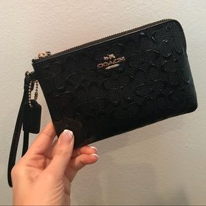 Embossed Black Patent Leather Coach Wristlet